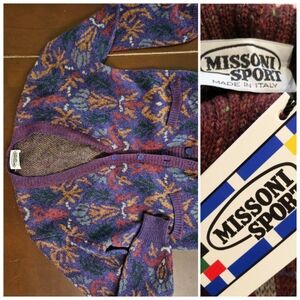 Missoni Sport Vintage 80s Wool Blend Blue Patterns Oversized Cardigan s